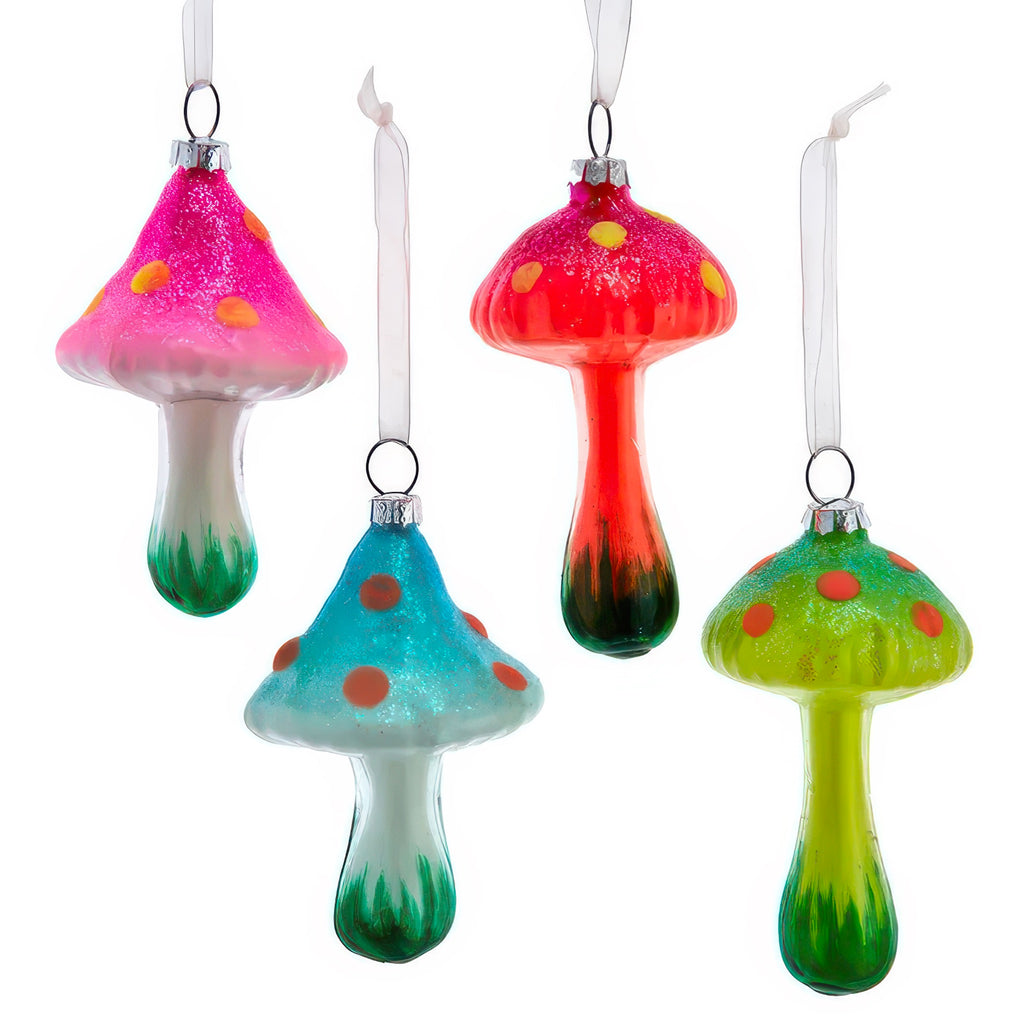 Glow In The Dark Glass Mushroom Ornament.