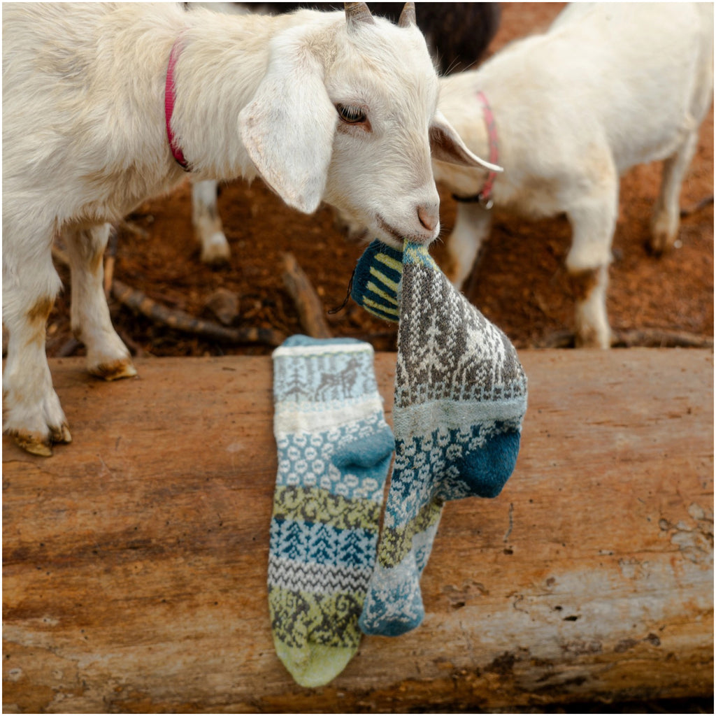 Goat Mismatched Crew Socks with a goat.