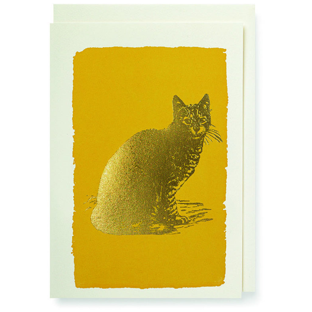 Gold Cat On Yellow Blank Card.
