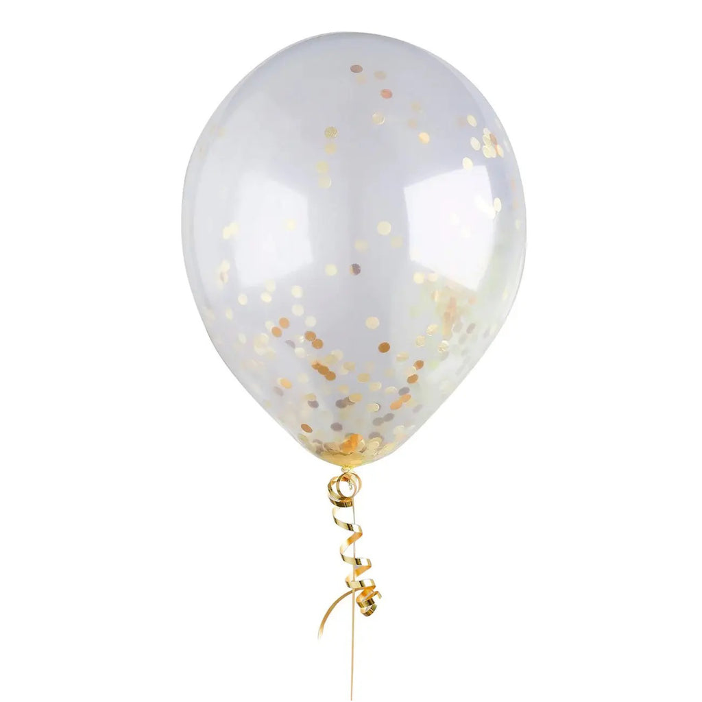 Gold Confett Filled Latex Balloons 5 Pack single balloon.