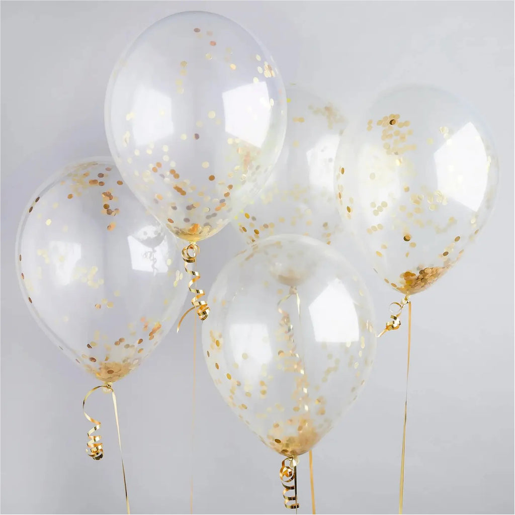 Gold Confett Filled Latex Balloons 5 Pack.
