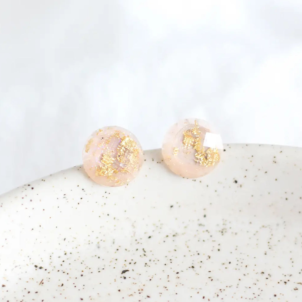 Gold Flake Disc Earrings Pink.