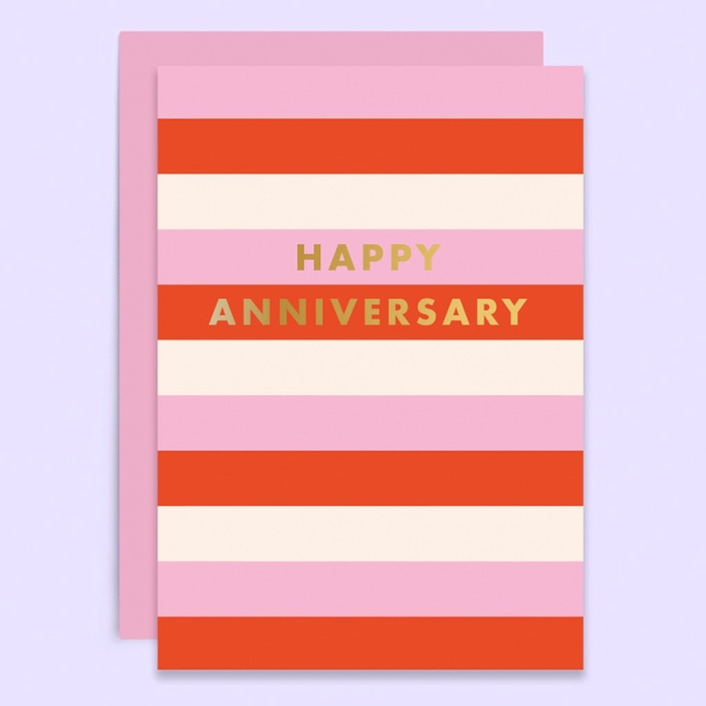 Gold Foil Happy Anniversary Striped Card.