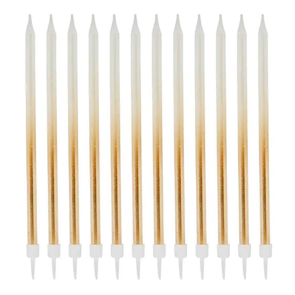 Gold Ombre Tall Skinny Birthday Candles 12 Pack.