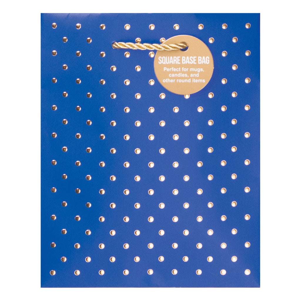 Gold Swiss Dots Navy Small Square Gift Bag.