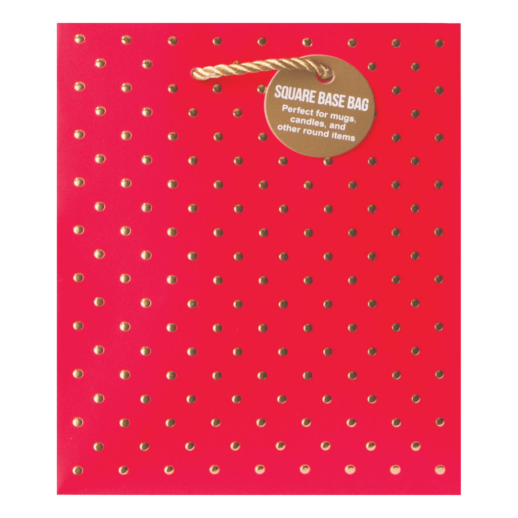 Gold Swiss Dots Red Small Square Gift Bag.