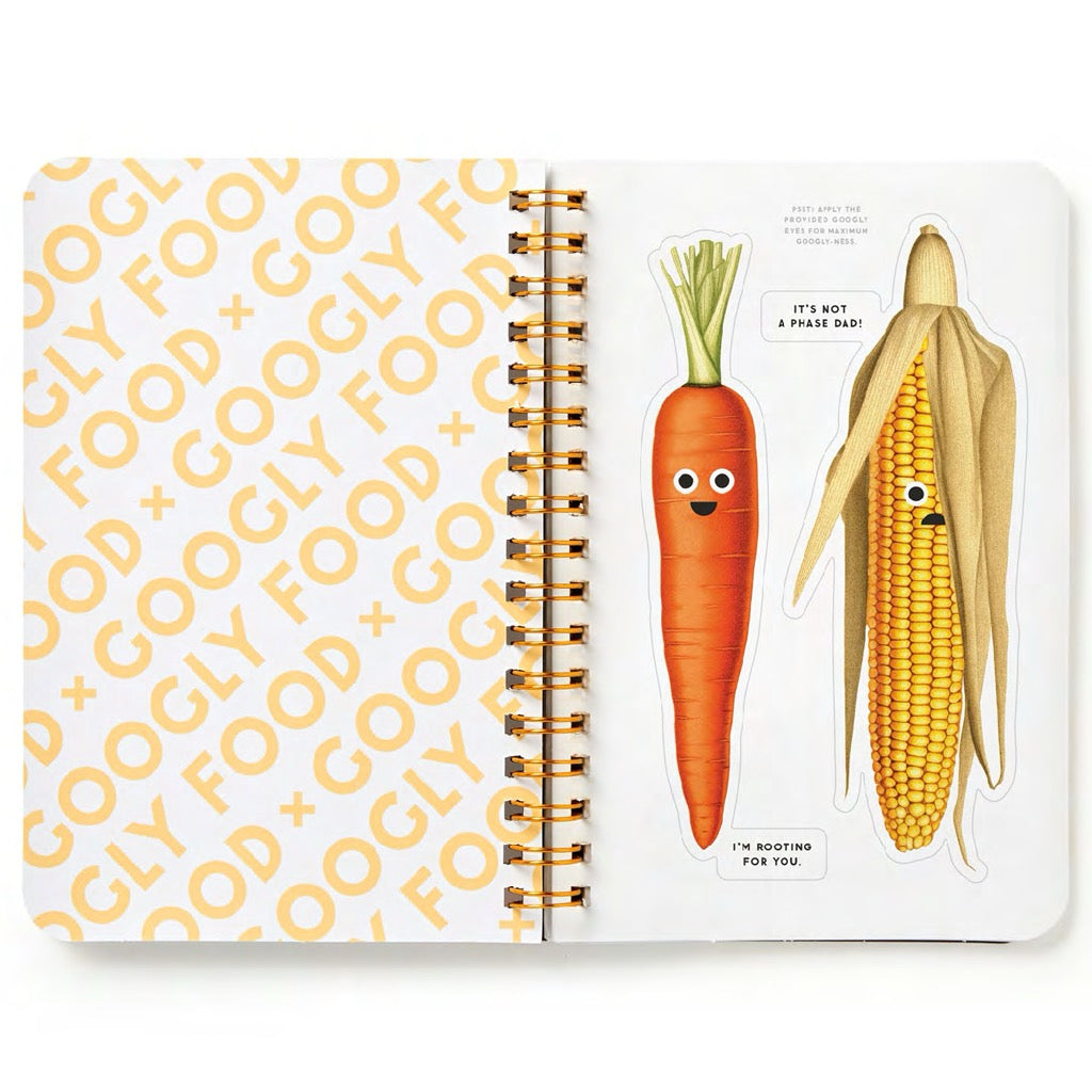 Googly Food Sticker Book spread with corn.