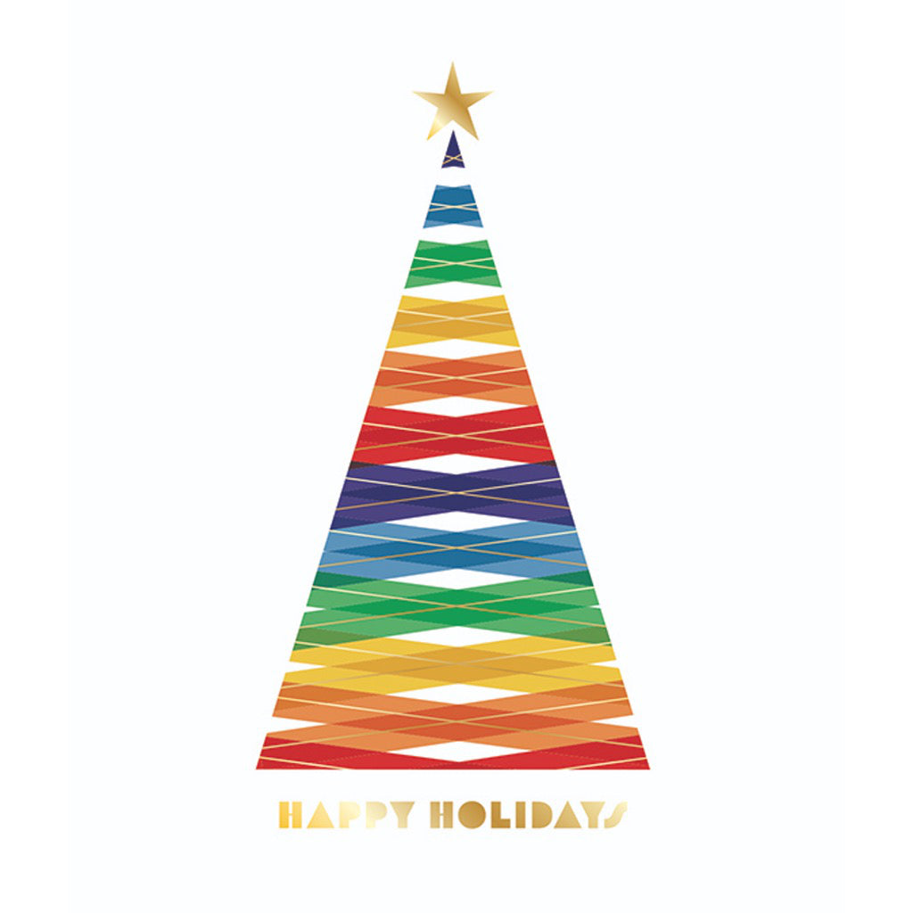 Graphic Rainbow Christmas Tree Boxed Christmas Cards.