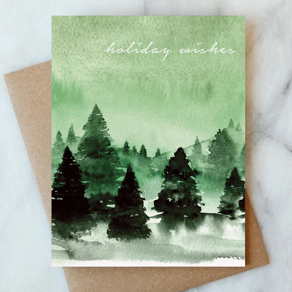 Green Wishes Forest Holiday Card.