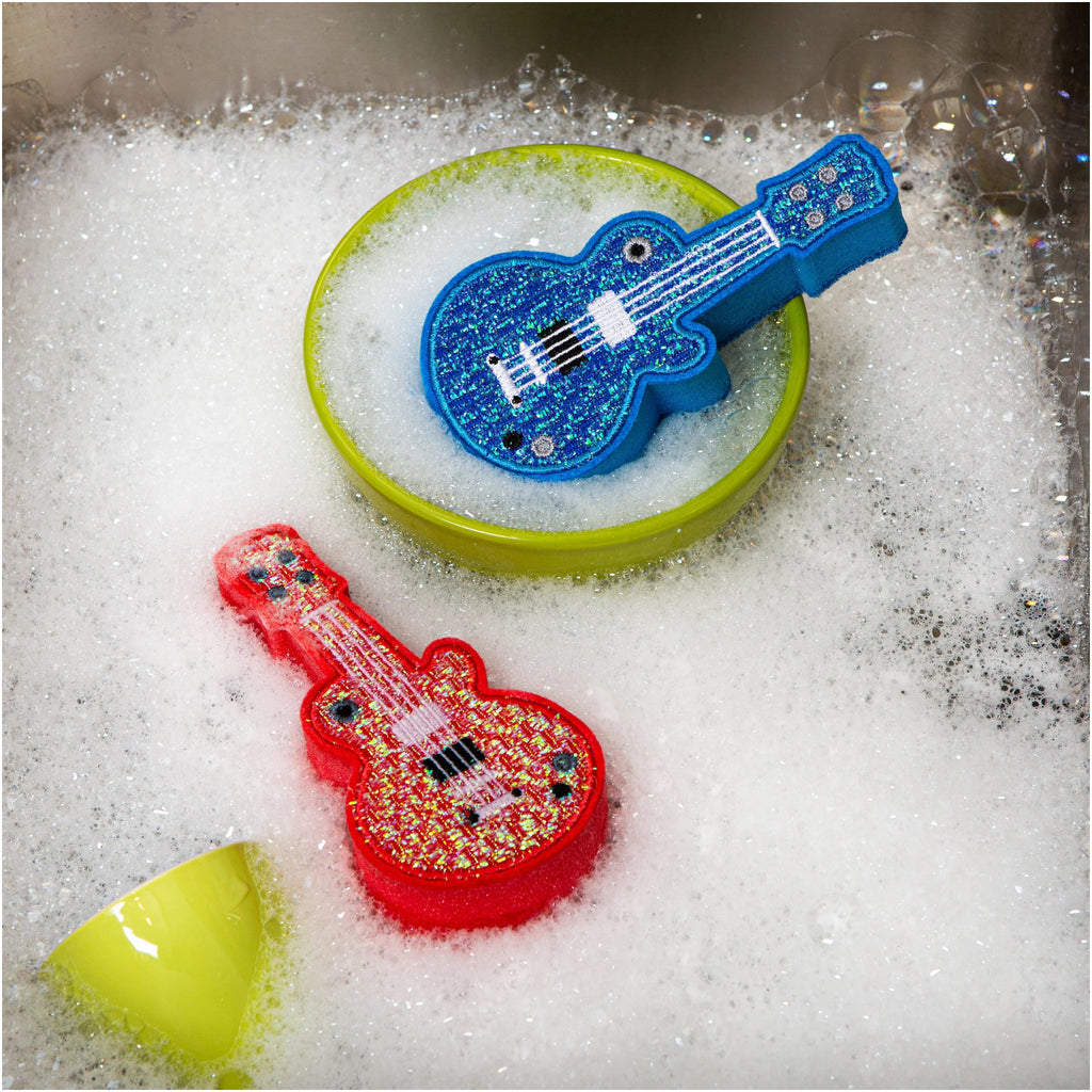 Guitar Scrub Sponges being used.