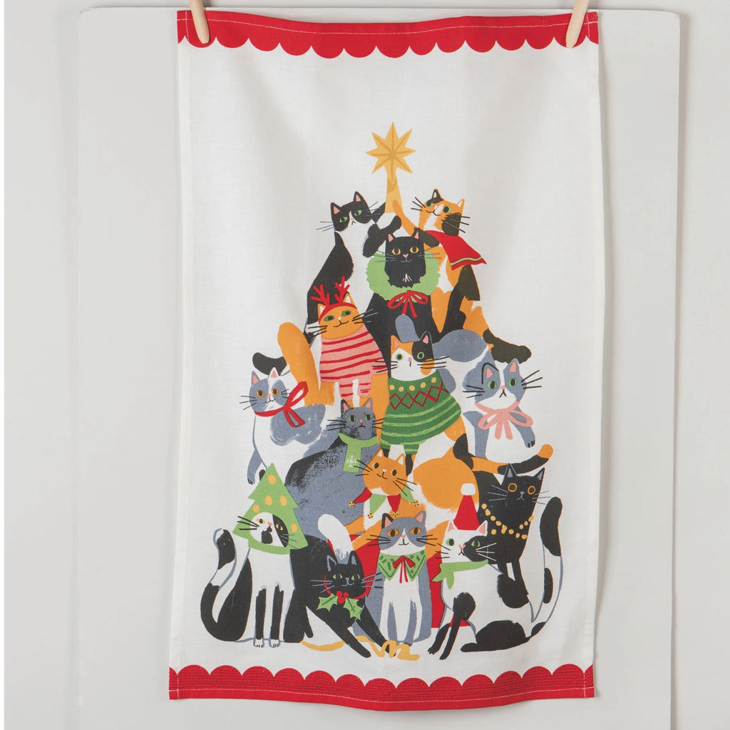 Hanging Kitty Carol Christmas Dishtowel.