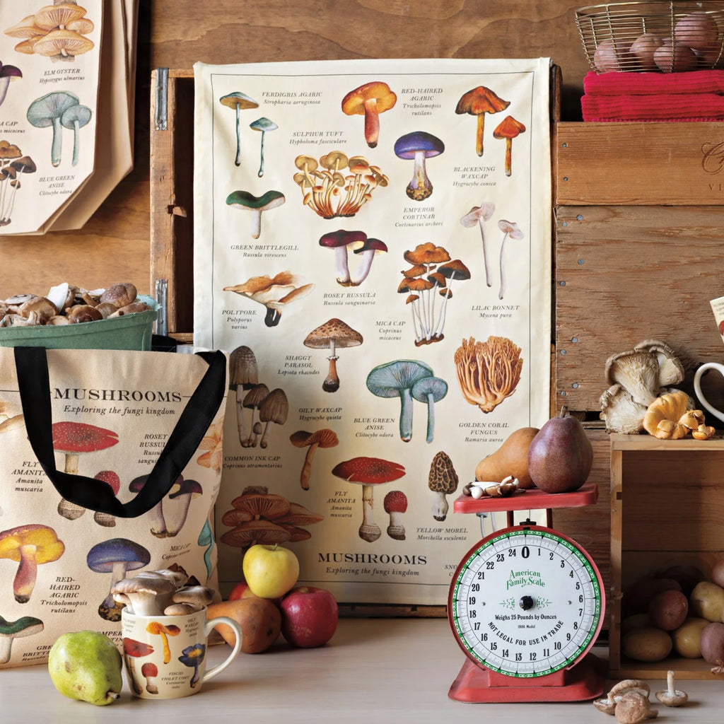 Hanging Mushrooms Fine Print Dishtowel.