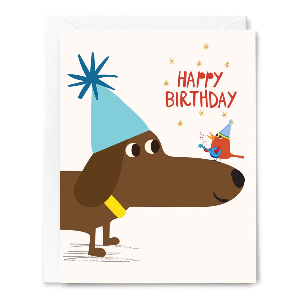 Happy Birthday Dachshund & Bird Card.