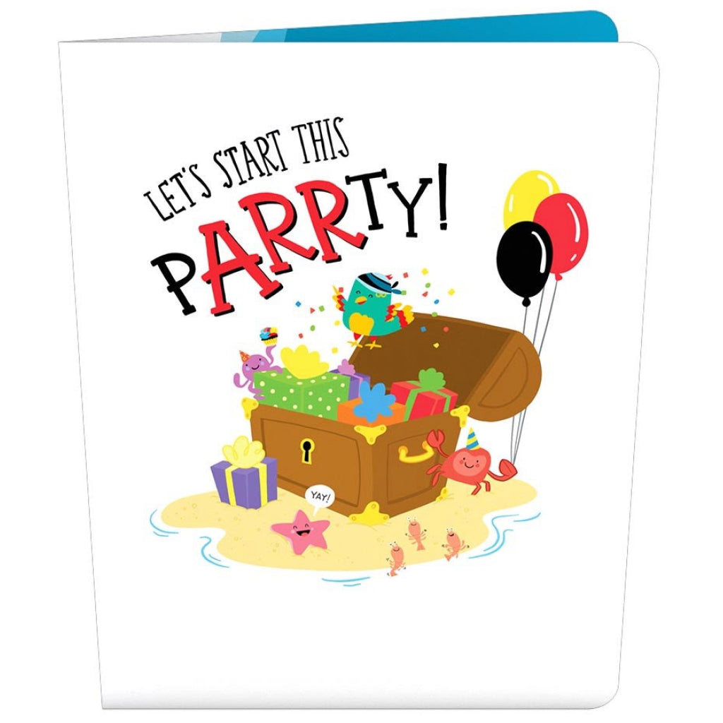 Happy Birthday Pirate Ship Playpop Card showing front.