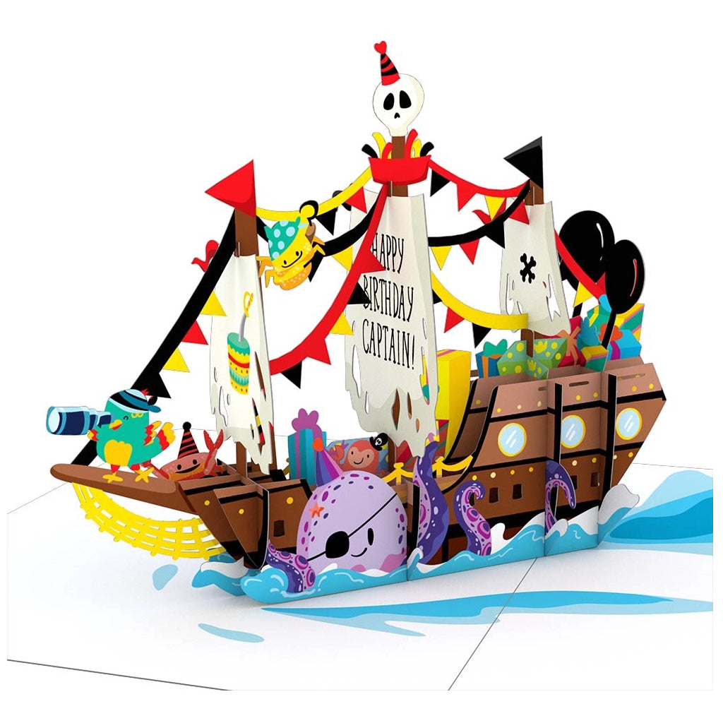 Happy Birthday Pirate Ship Playpop Card.