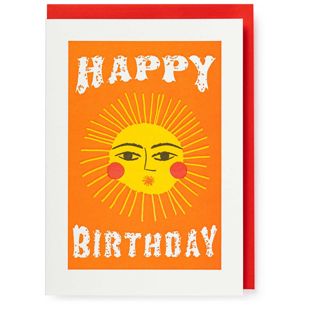 Happy Birthday Sun On Orange Card.