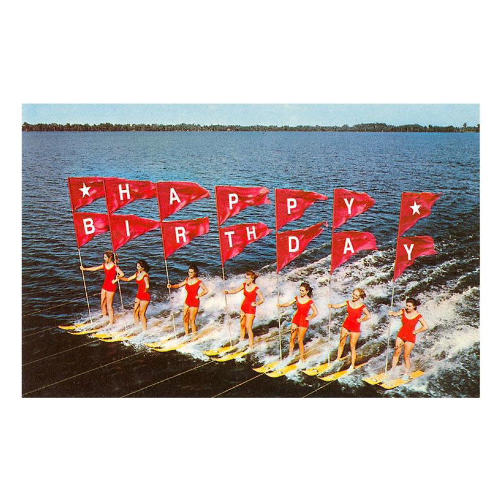 Happy Birthday Water Skiers Vintage Image Postcard.