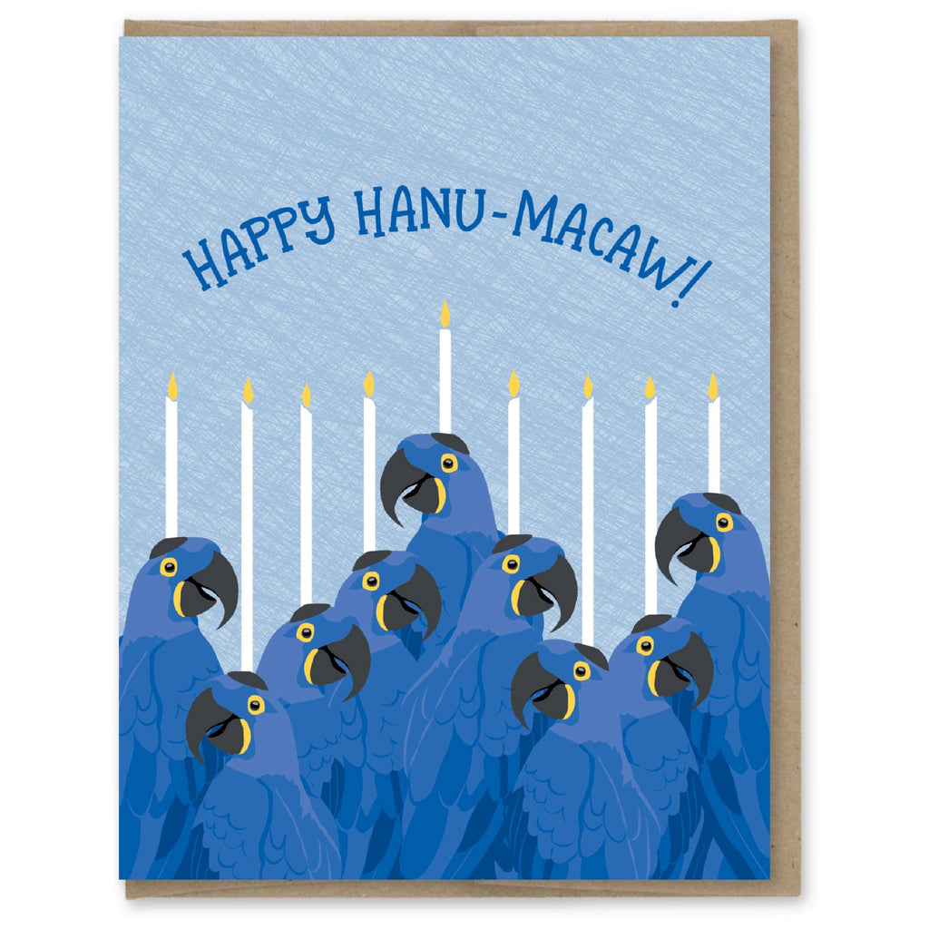 Happy Hanu-macaw Hanukkah Card.