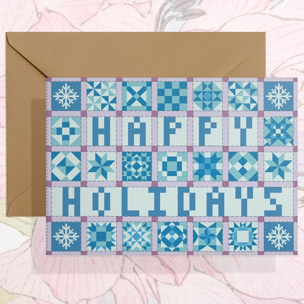 Happy Holidays Patchwork Quilt Card.