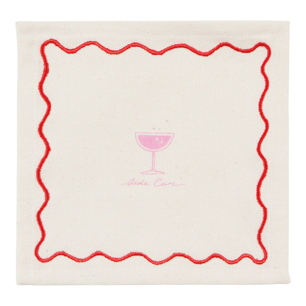 Happy Hour Printed Cocktail Napkins Set of 4 Assorted with red trim.