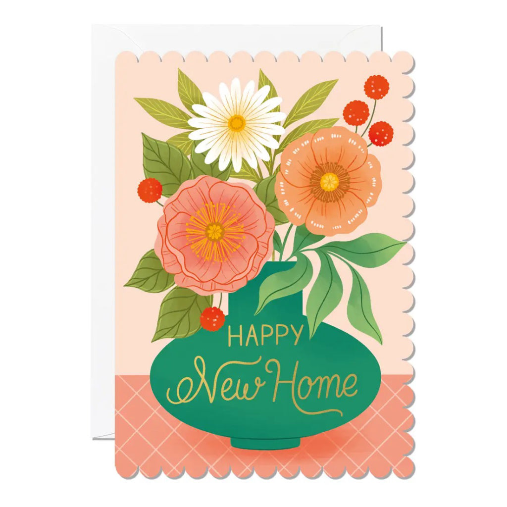 Happy New Home Vase Scalloped Card.