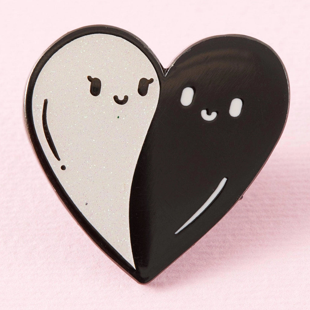 Heart Ghosts Grey Enamel Pin.