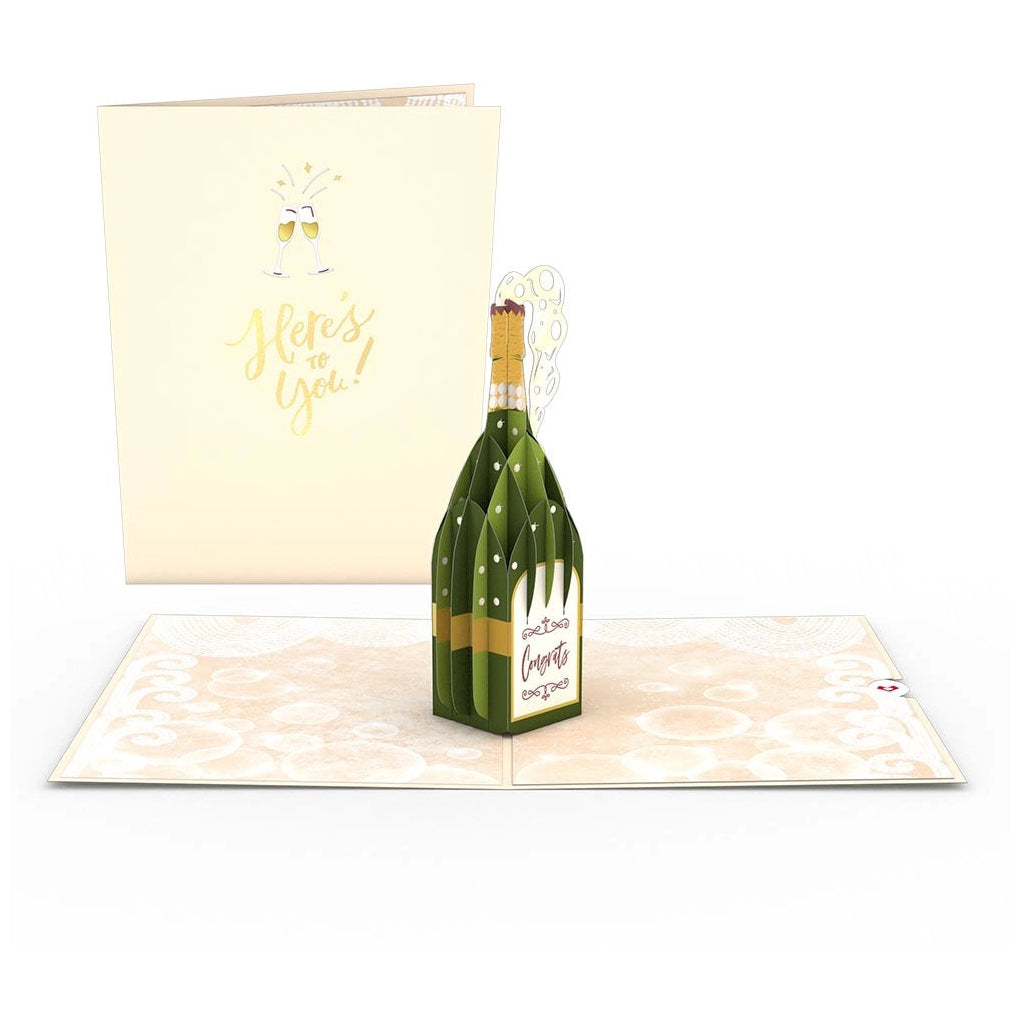 Here's To You Champagne Pop-Up Card showing front and inside.