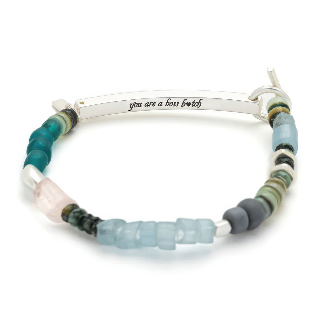 Hidden Message Bracelet Boss B*tch with metal tag.