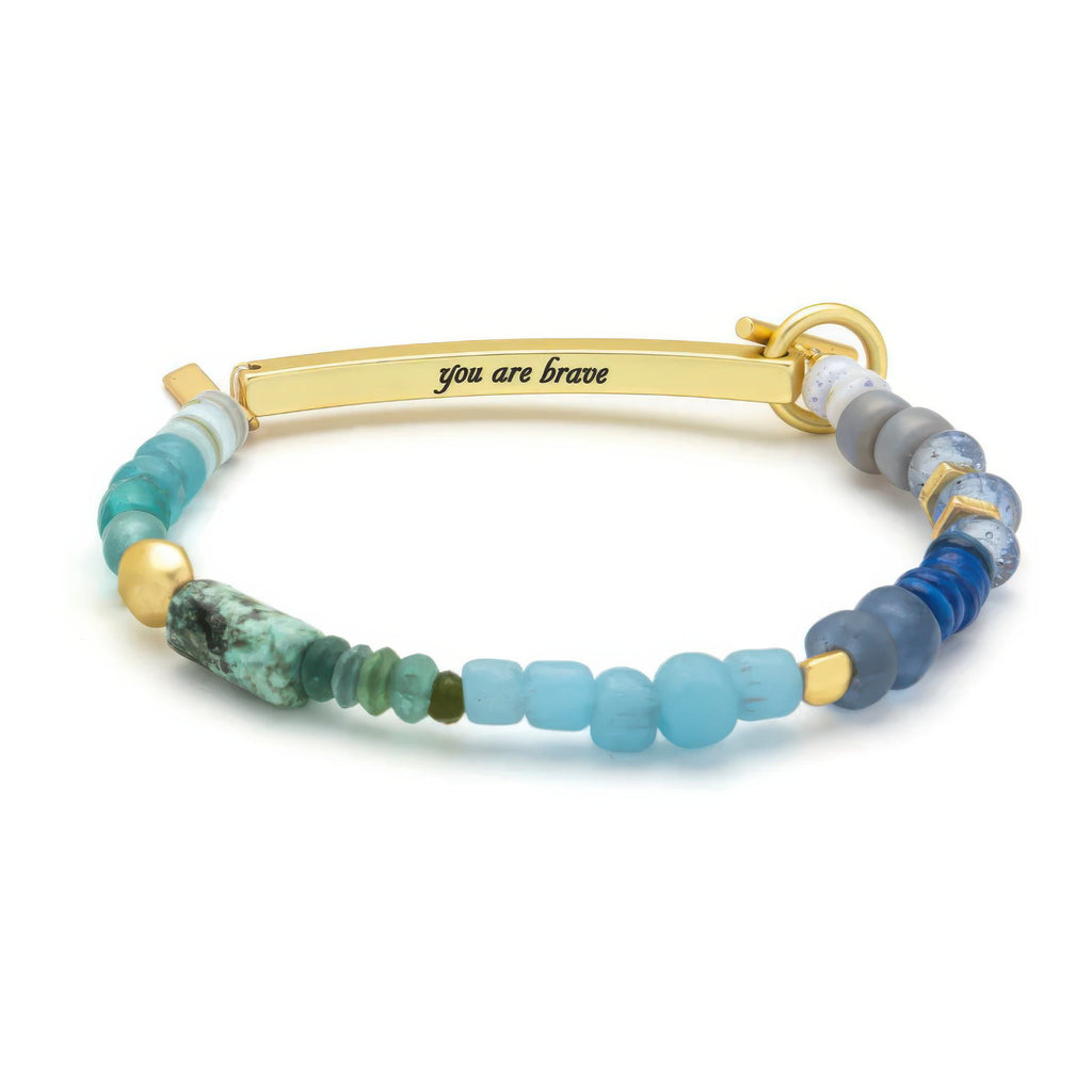 Hidden Message Bracelet Brave with metal tag.