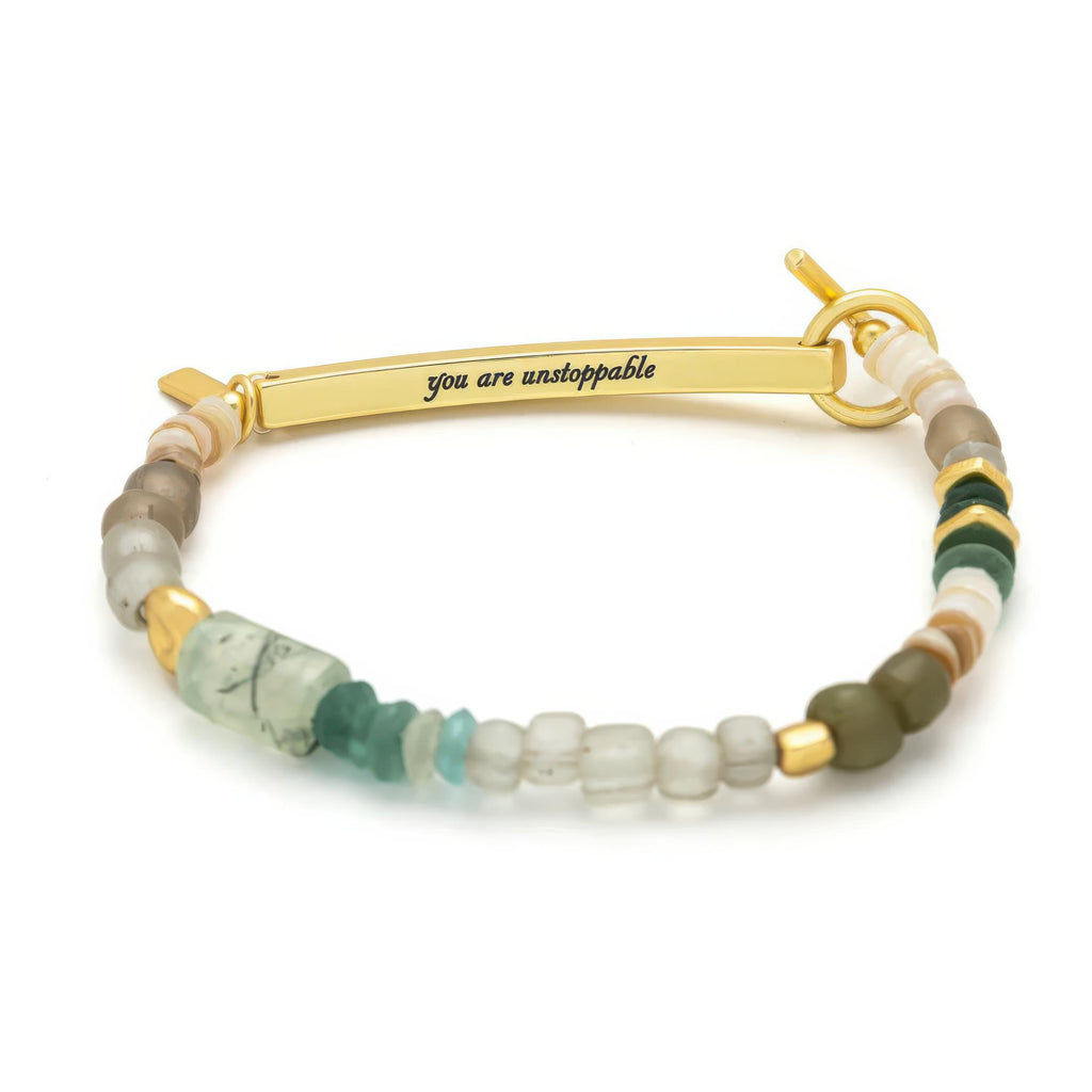 Hidden Message Bracelet Unstoppable with metal tag.