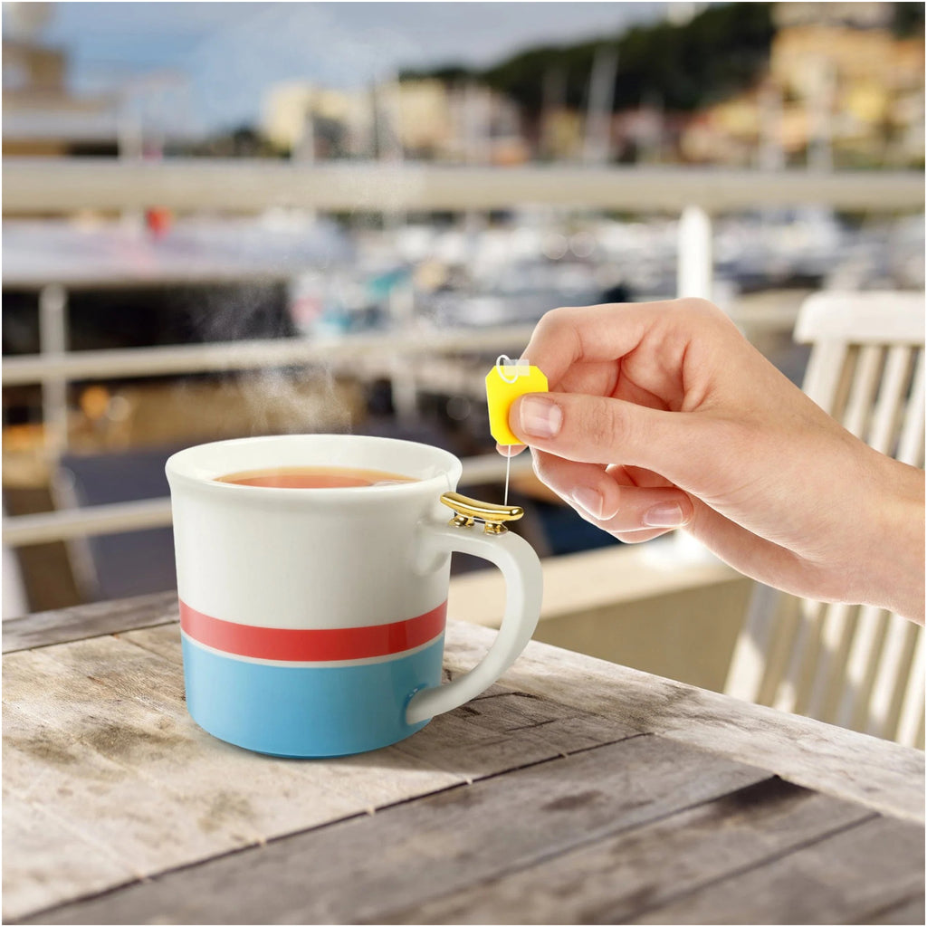 High Tied Cleat Mug in use.
