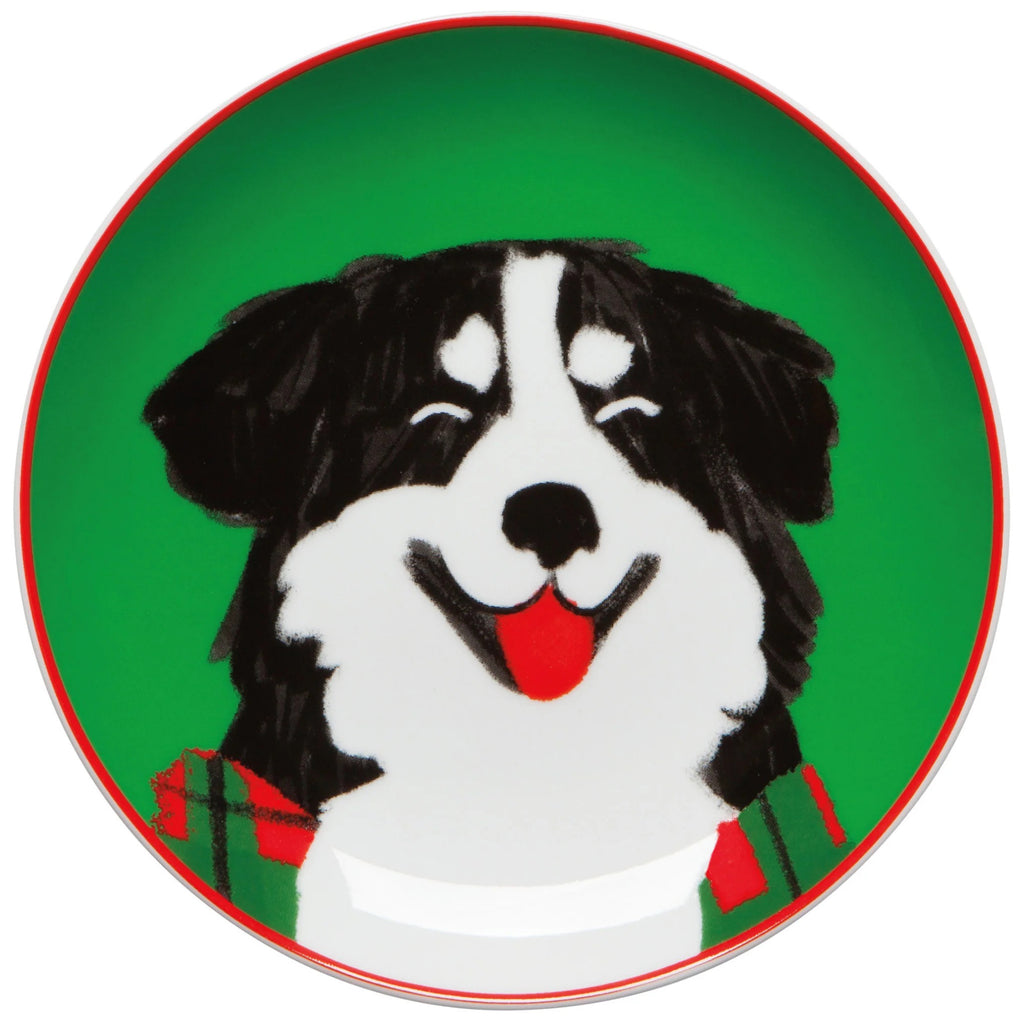 Holiday Hounds Appetizer Plates with black and white dog.