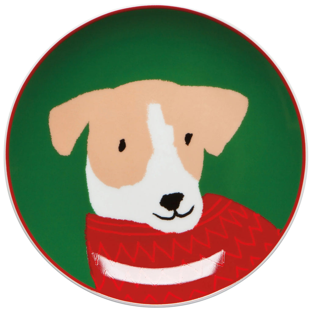 Holiday Hounds Appetizer Plates with friendly looking dog.