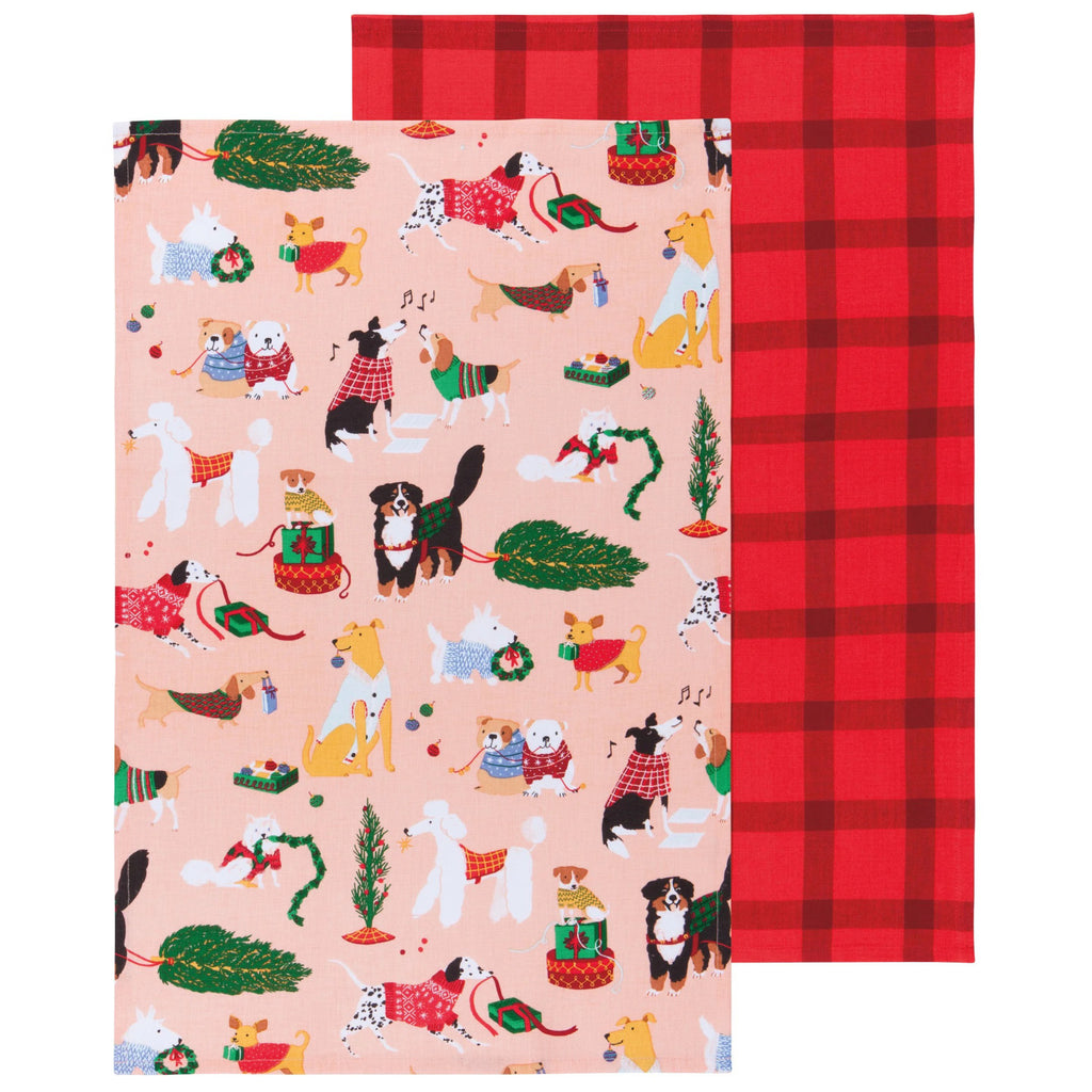 Holiday Hounds Cotton Dishtowels Set of 2.