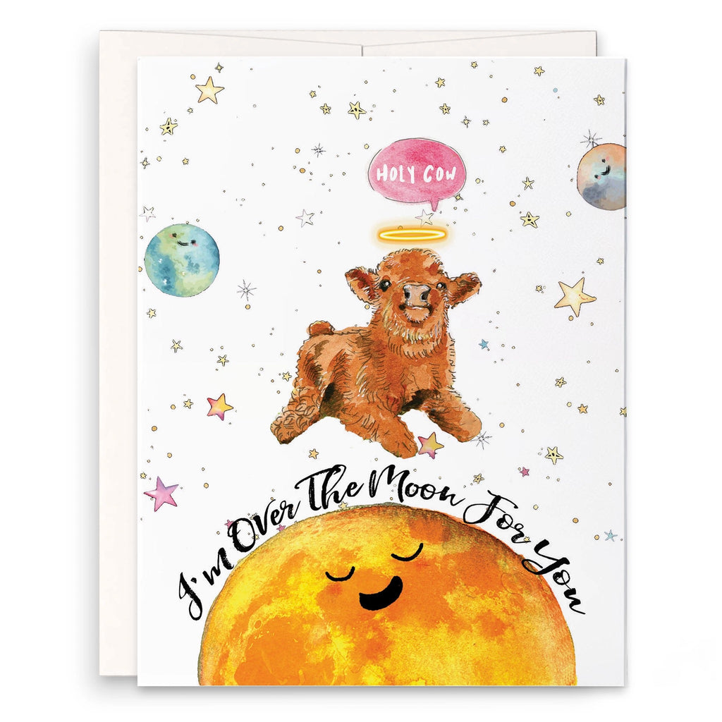 Holy Cow Over The Moon Congratulations Card.