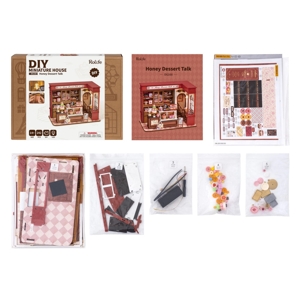Honey Dessert Talk DIY Miniature House Kit contents.