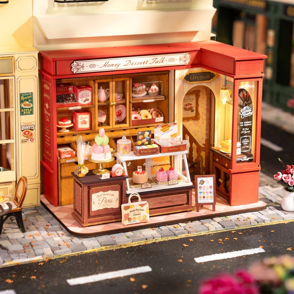 Honey Dessert Talk DIY Miniature House Kit on shelf.