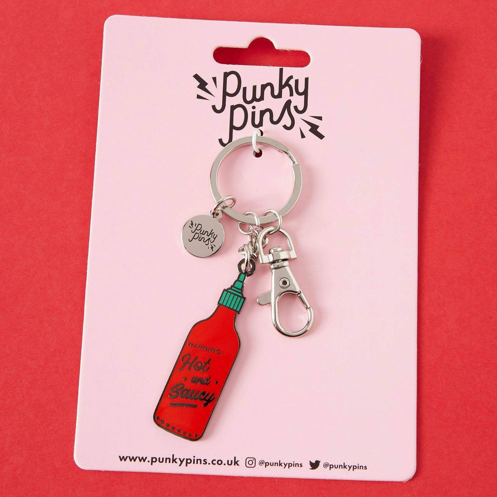 Hot and Saucy Enamel Keyring packaging.