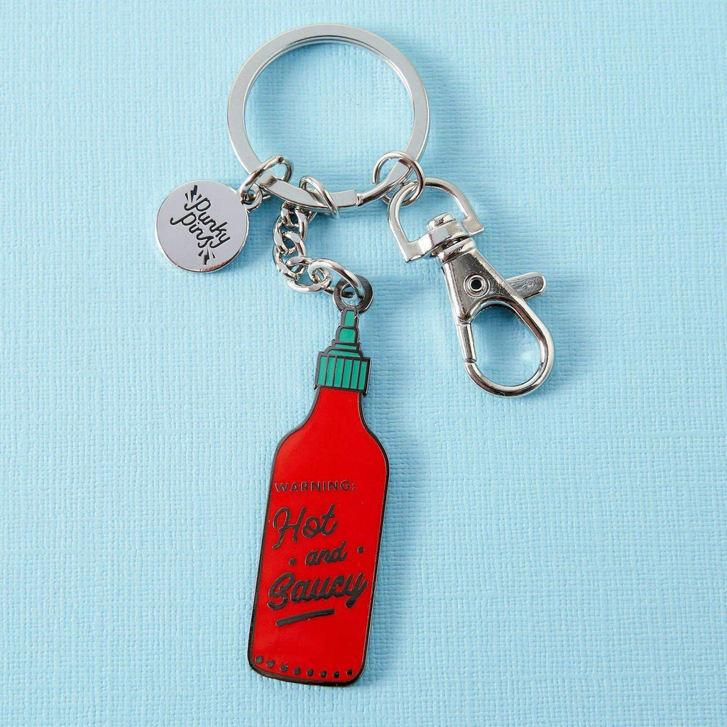 Hot and Saucy Enamel Keyring.