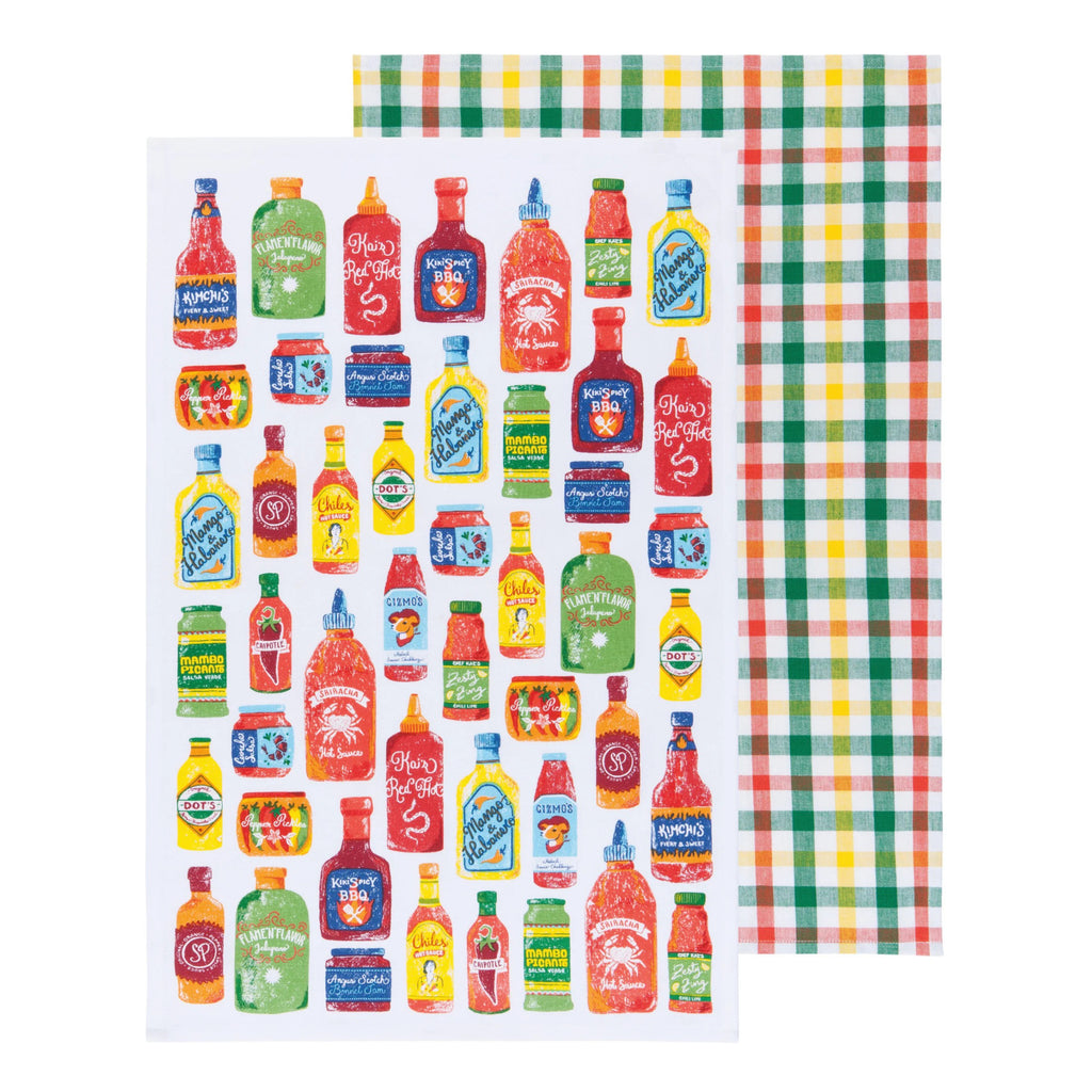 Hot Sauce Printed Dishtowels Set of 2.