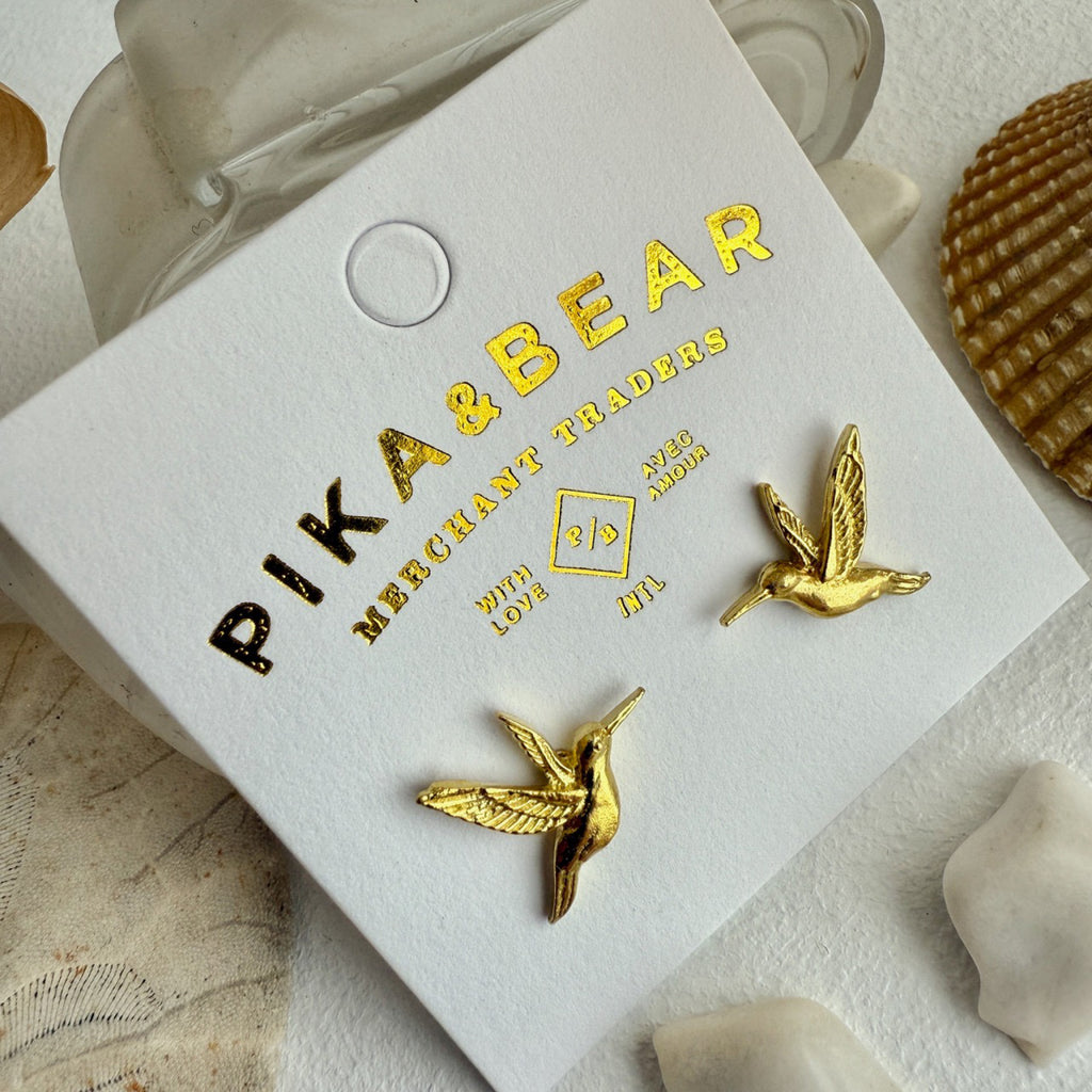 Hummingbird Stud Earrings Brass packaging.