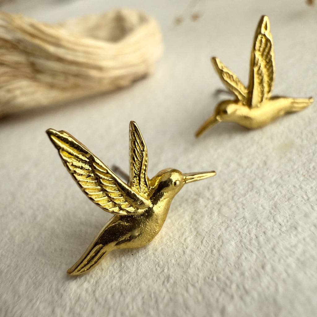 Hummingbird Stud Earrings Brass.