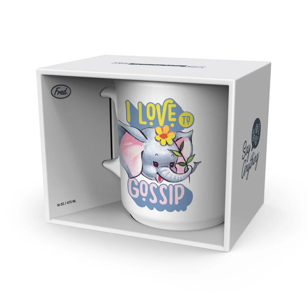 I Love To Gossip Mug packaging.