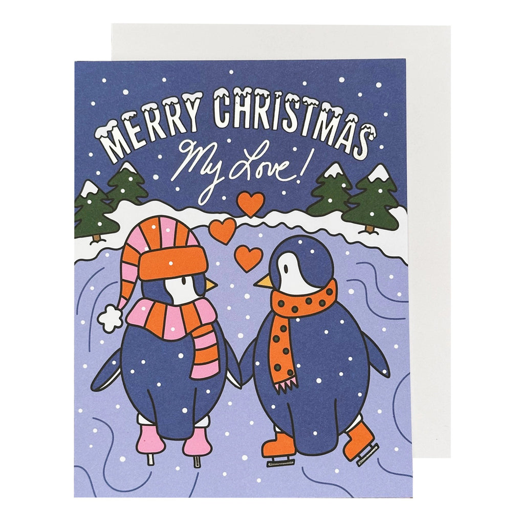 Ice Skating Christmas Penguins Card.