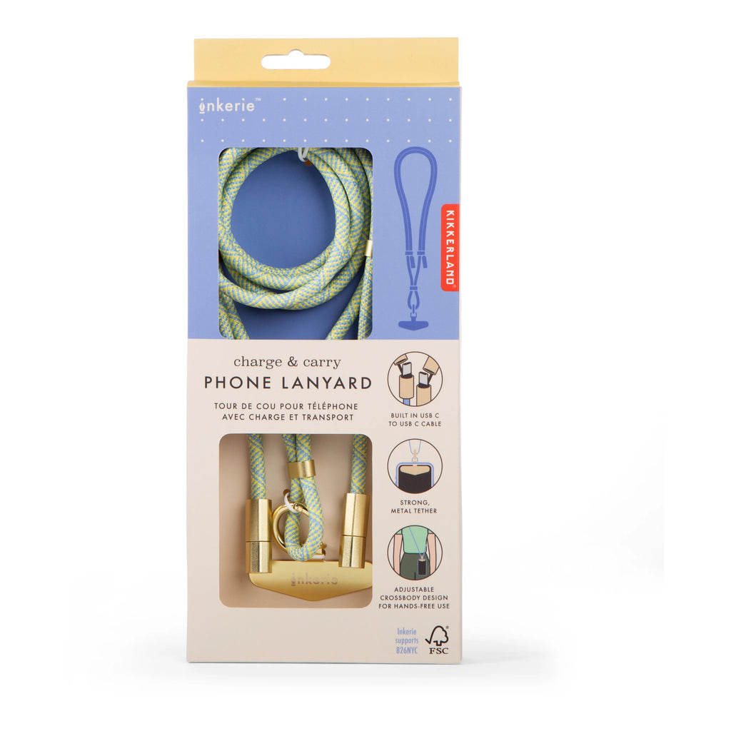Inkerie Charge & Carry Phone Lanyard Green packaging.