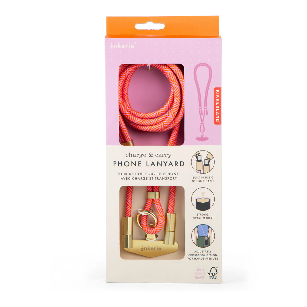 Inkerie Charge & Carry Phone Lanyard Pink packaging.