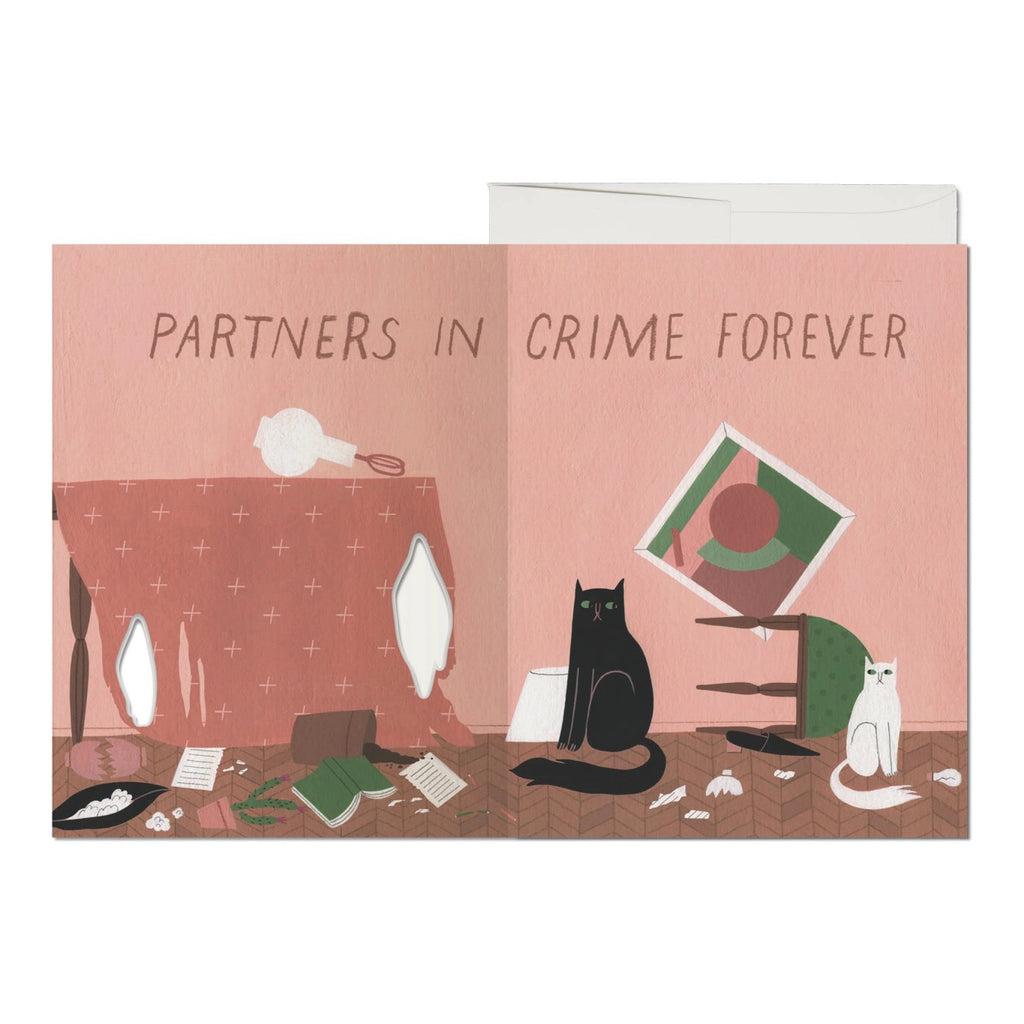 Inside of Cat Crimes Greeting Card.