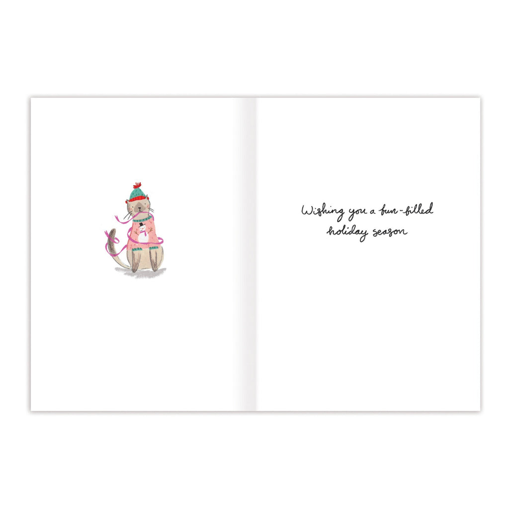 Inside of Cats Deck The Halls Holiday Card.
