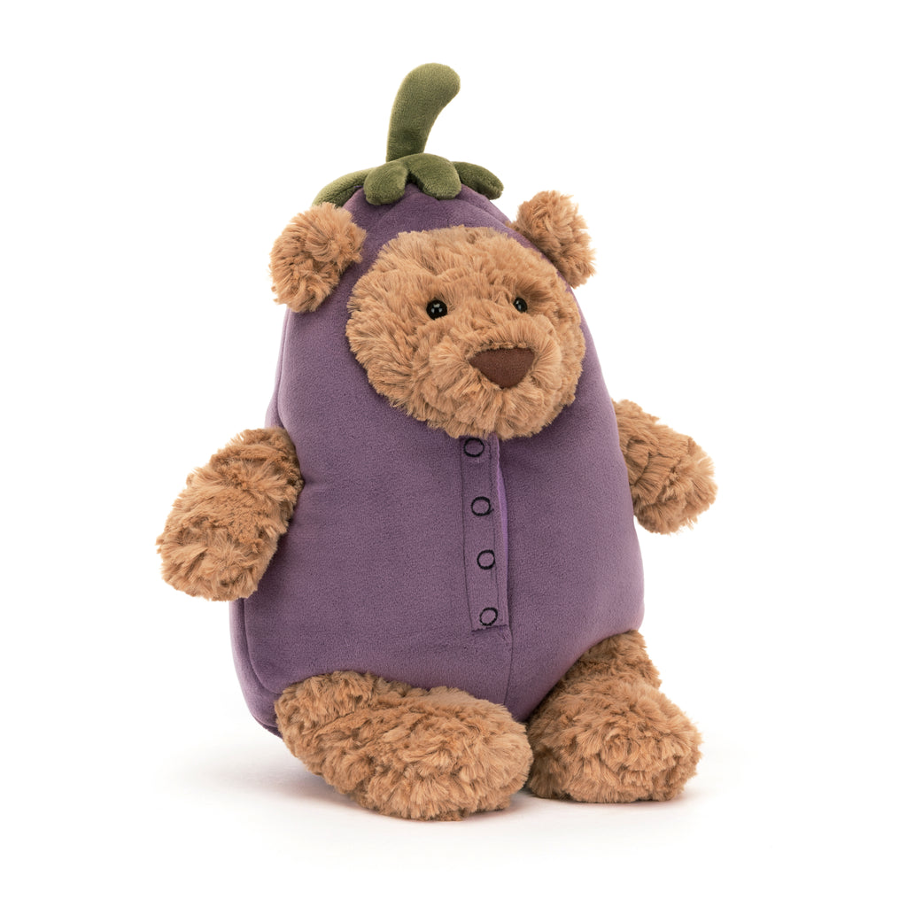 Jellycat Bartholomew Bear Eggplant.