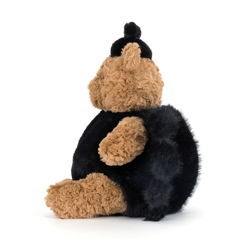 Jellycat Bartholomew Bear Spider side view.